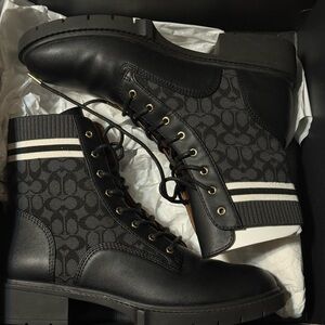 Coach Black Ankle Boots with Monogram Design